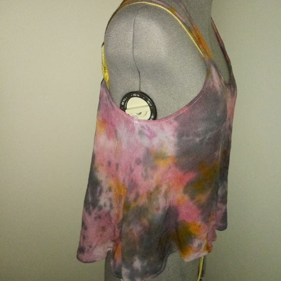 Tie Dye Blouse, Tie Dye Cross Back Blouse, Pink Gray Yellow Tie Dye Tank - Picture 7 of 12